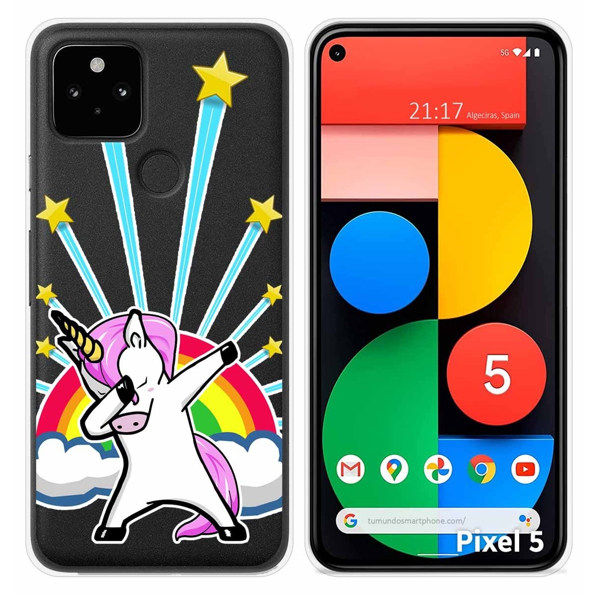 Funda Silicona Transparente para Google Pixel 5 5G diseño Unicornio Dibujos