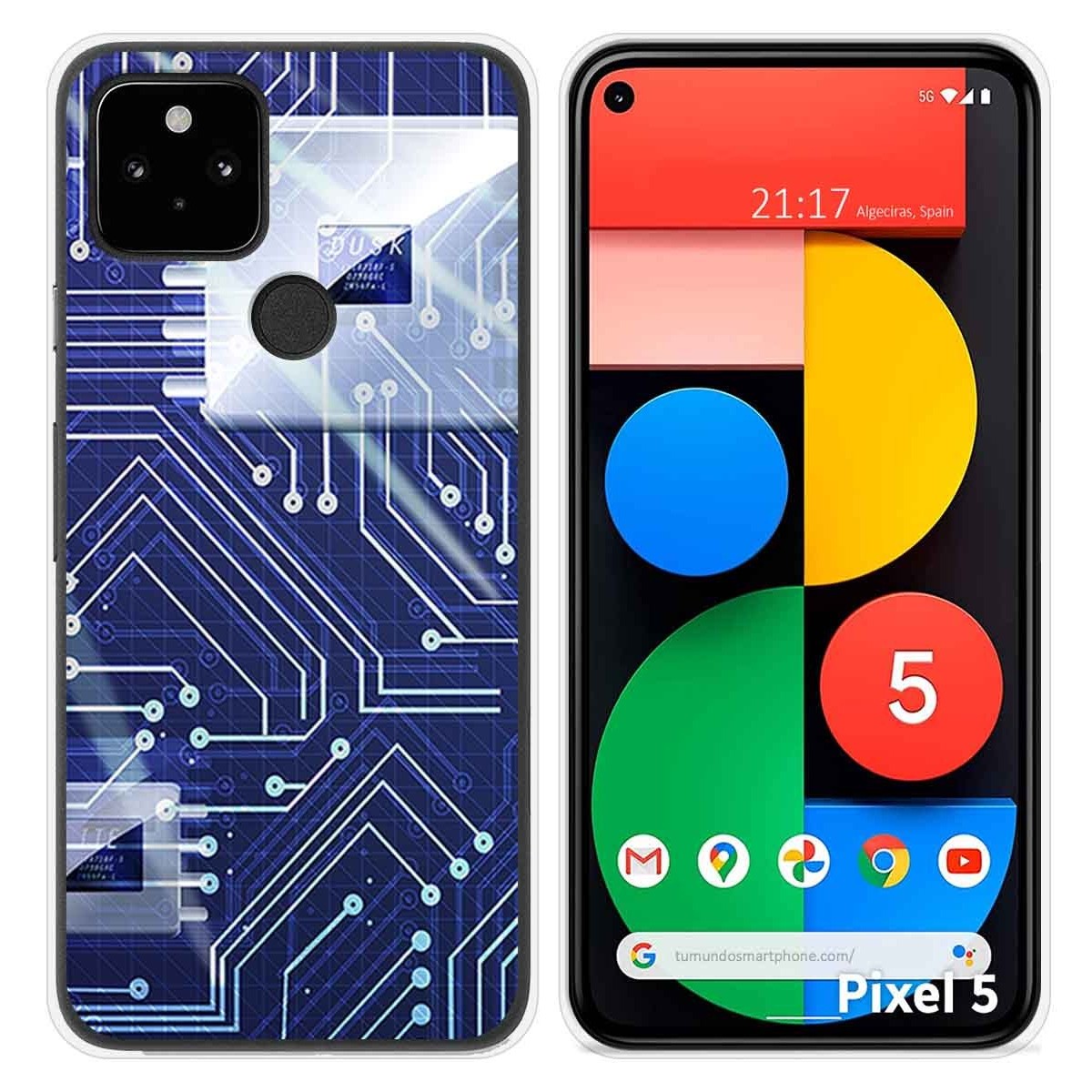 Funda Silicona para Google Pixel 5 5G diseño Circuito Dibujos
