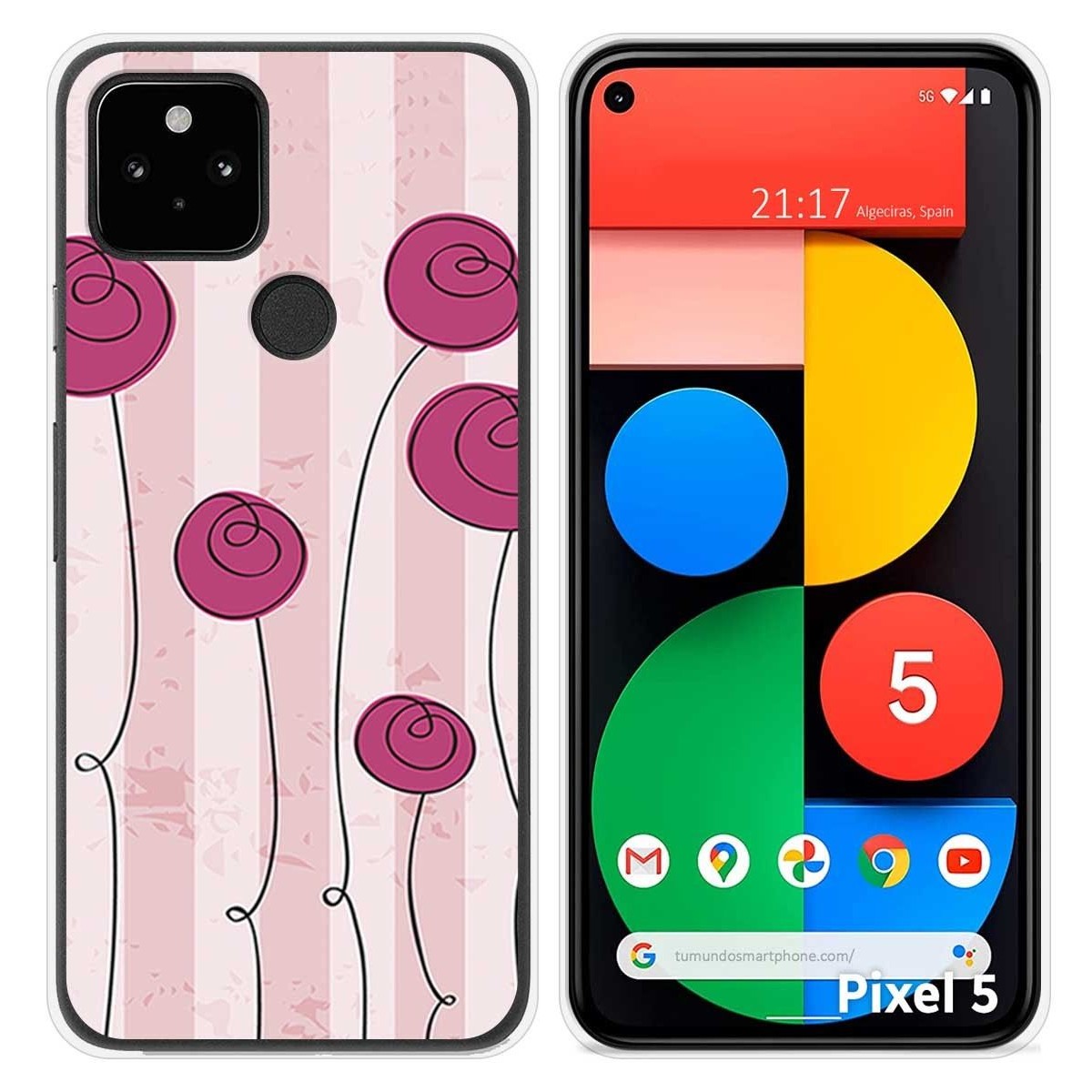 Funda Silicona para Google Pixel 5 5G diseño Flores Vintage Dibujos