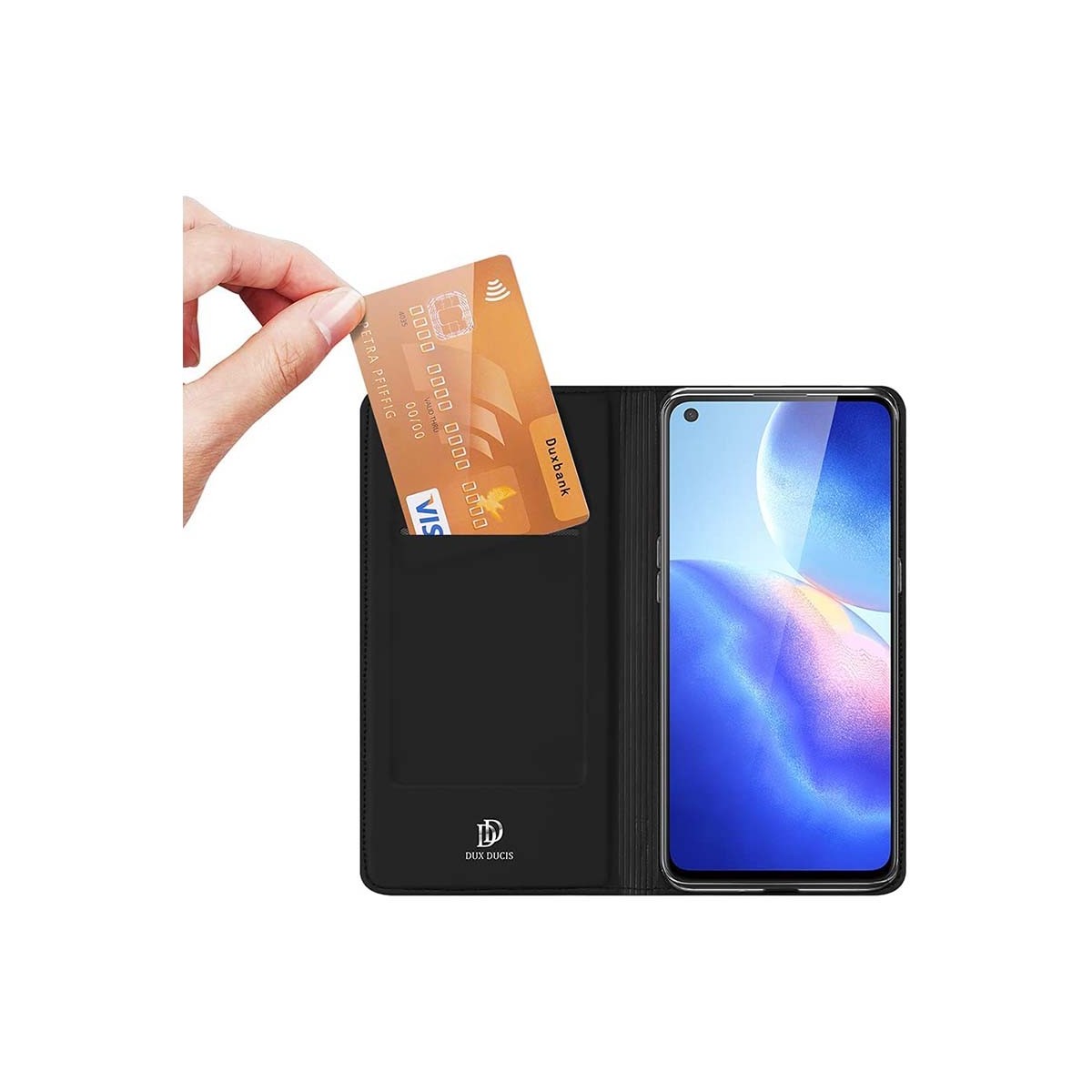 Funda Piel Soporte Magnética Dux Ducis para Oppo Find X3 Lite 5G color Negra