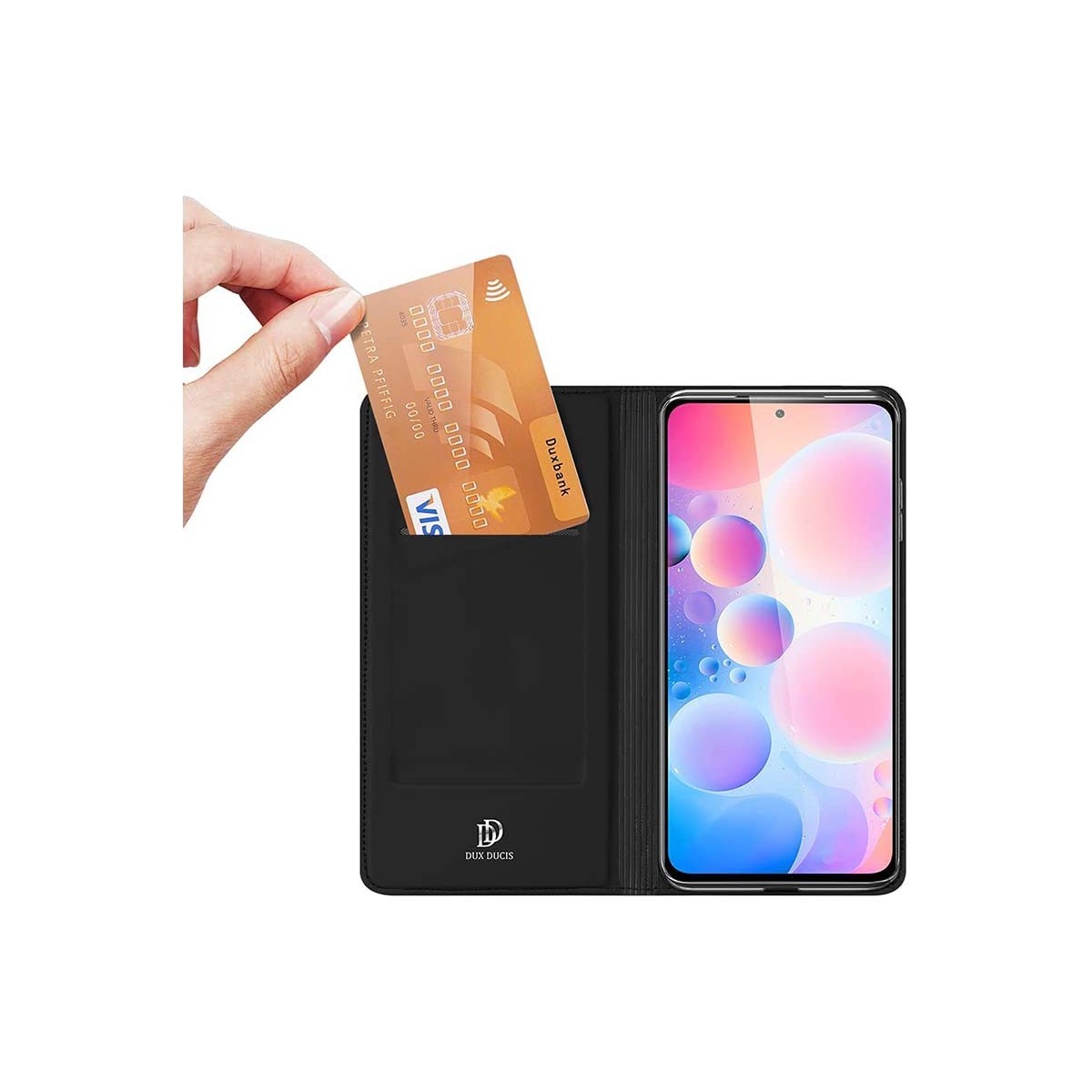 Funda Piel Soporte Magnética Dux Ducis para Xiaomi POCO F3 5G / Mi 11i 5G color Negra