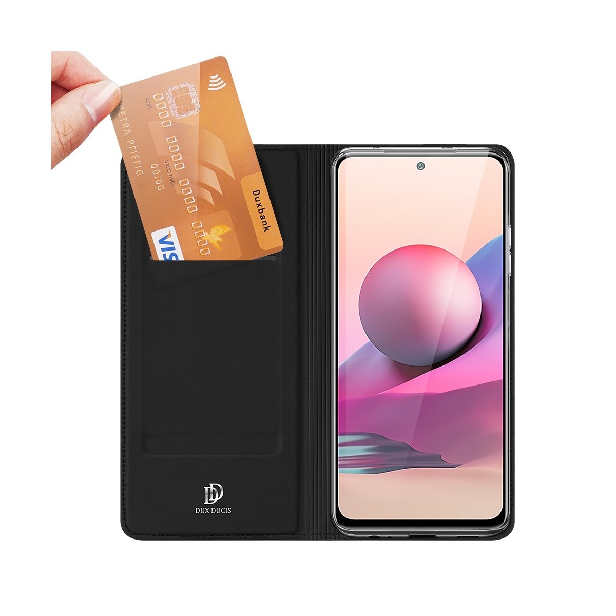 Funda Piel Soporte Magnética Dux Ducis para Xiaomi Redmi Note 10 / 10S color Negra