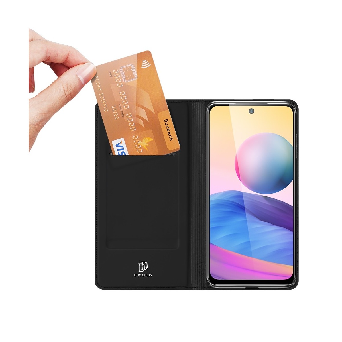 Funda Piel Soporte Magnética Dux Ducis para Xiaomi Redmi Note 10 5G / POCO M3 PRO 5G color Negra