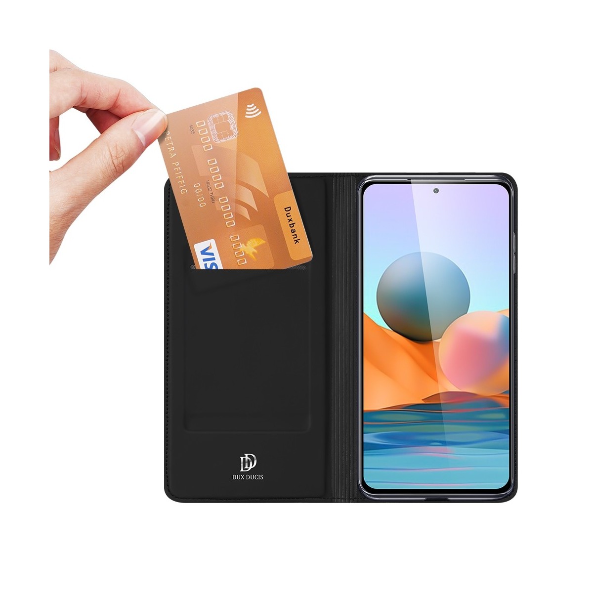 Funda Piel Soporte Magnética Dux Ducis para Xiaomi Redmi Note 10 Pro color Negra