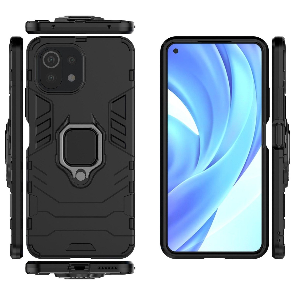 Funda Tough Armor con Anillo Giratorio Negra para Xiaomi Mi 11 Lite 4G / 5G / 5G NE