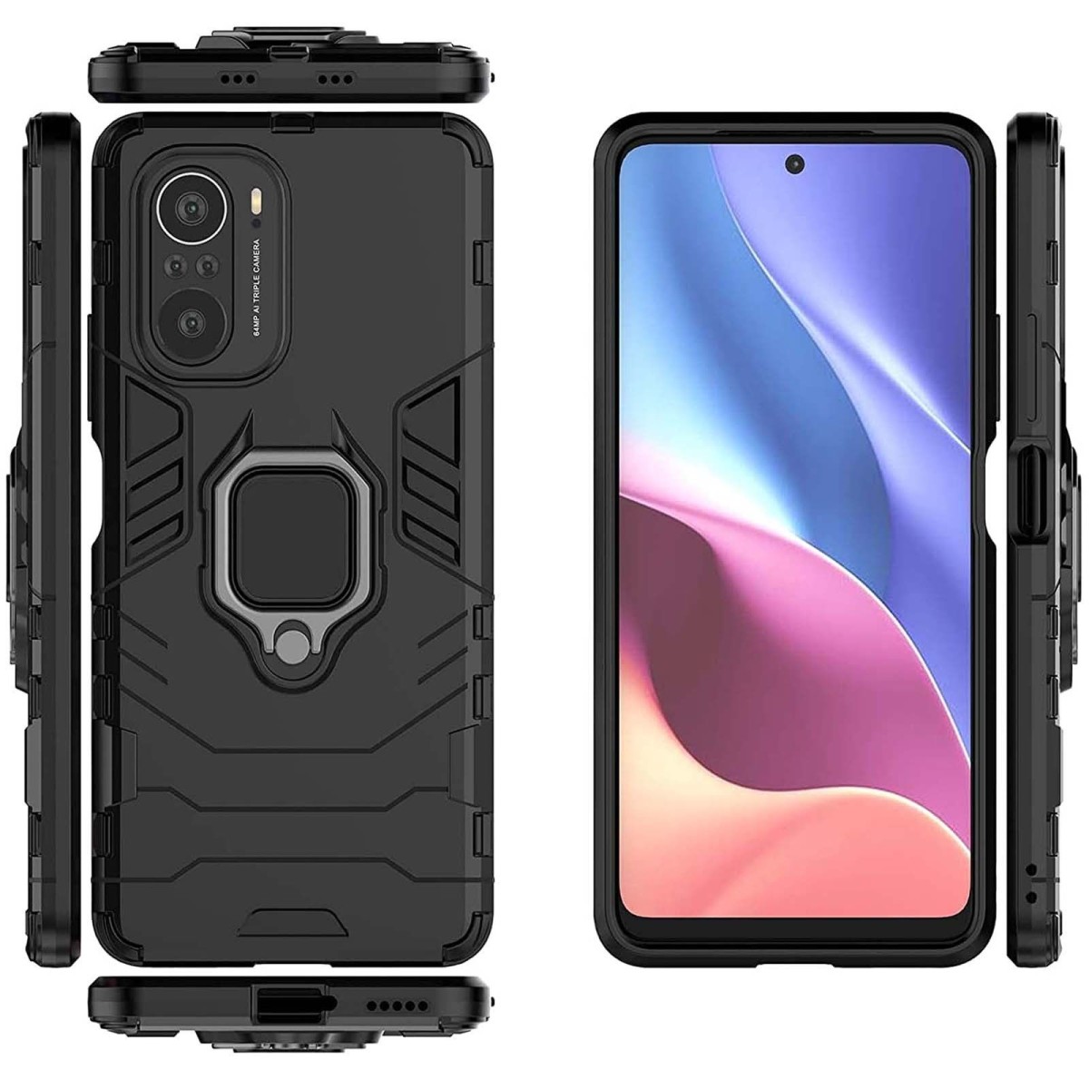 Funda Tough Armor con Anillo Giratorio Negra para Xiaomi POCO F3 5G / Mi 11i 5G