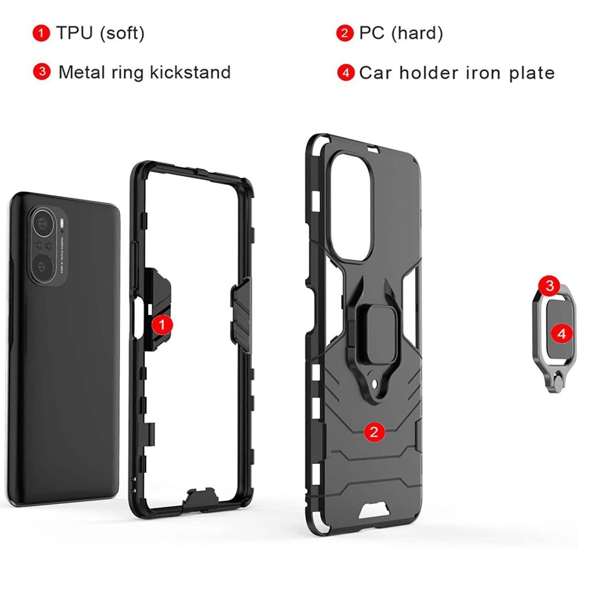 Funda Tough Armor con Anillo Giratorio Negra para Xiaomi POCO F3 5G / Mi 11i 5G