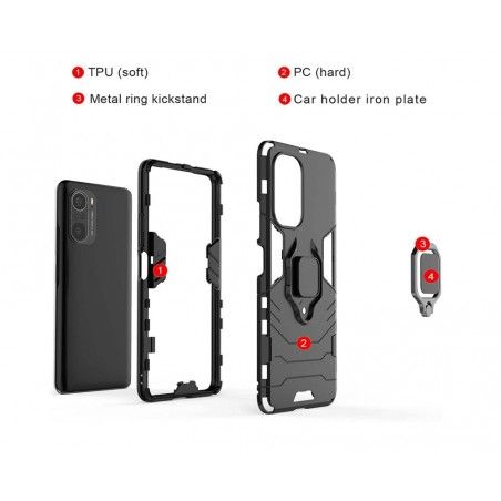 Funda Tough Armor con Anillo Giratorio Negra para Xiaomi POCO F3 5G / Mi 11i 5G