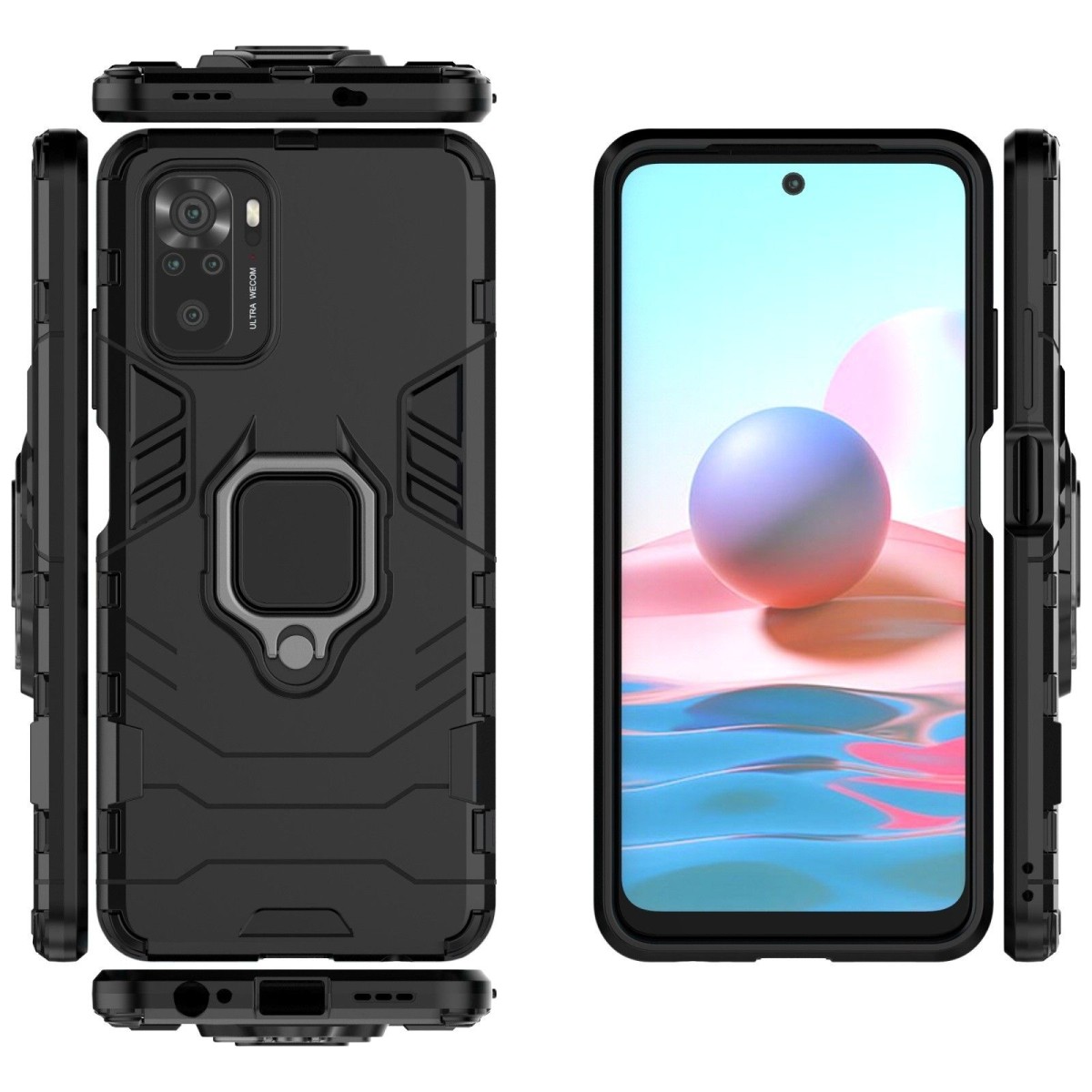 Funda Tough Armor con Anillo Giratorio Negra para Xiaomi Redmi Note 10 / 10S
