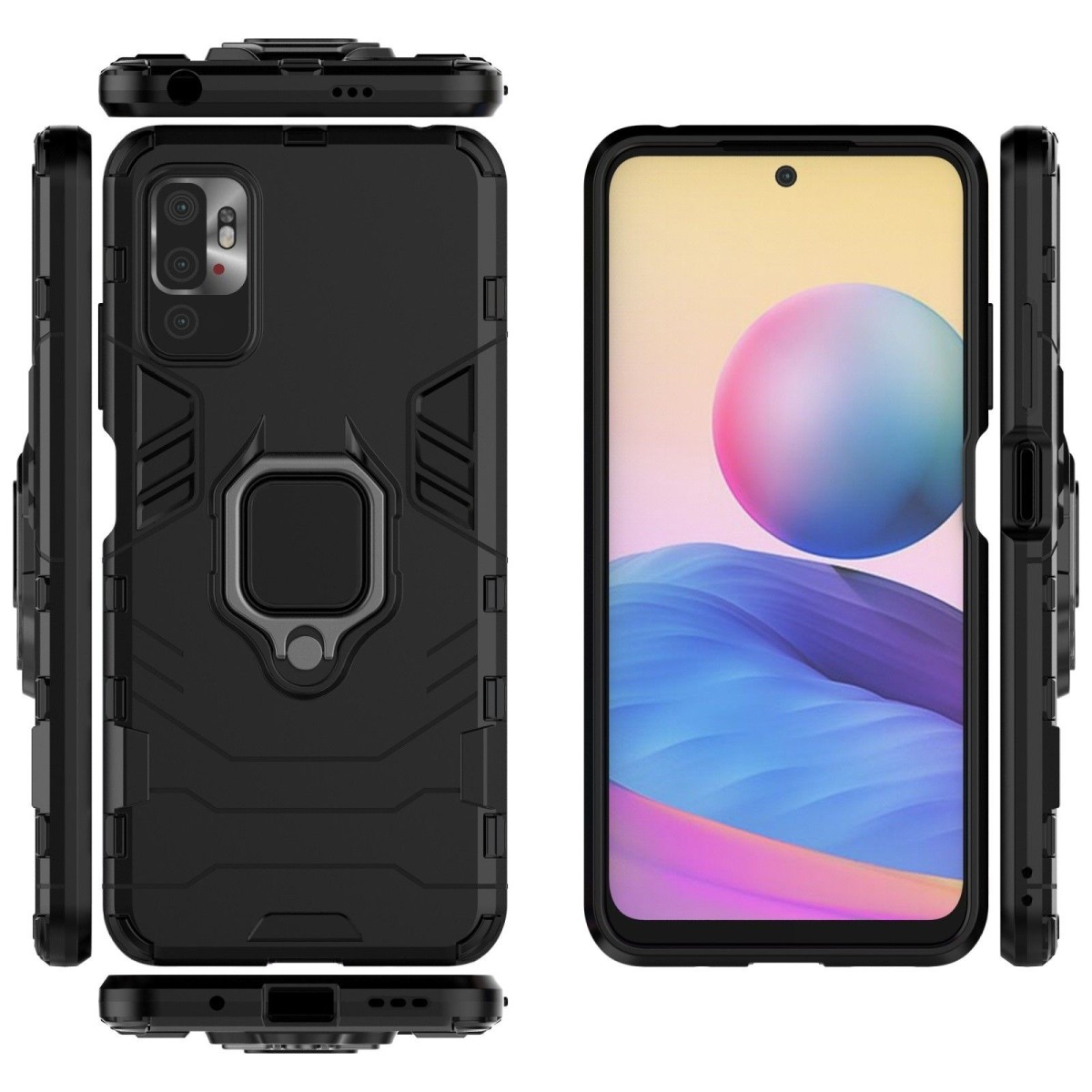 Funda Tough Armor con Anillo Giratorio Negra para Xiaomi Redmi Note 10 5G / POCO M3 PRO 5G