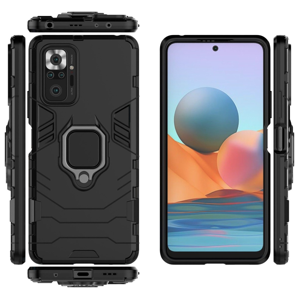 Funda Tough Armor con Anillo Giratorio Negra para Xiaomi Redmi Note 10 Pro