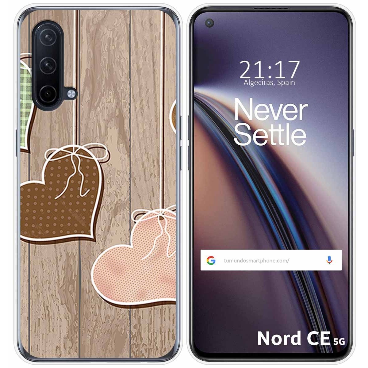 Funda Silicona para OnePlus Nord CE 5G diseño Corazones Madera Dibujos