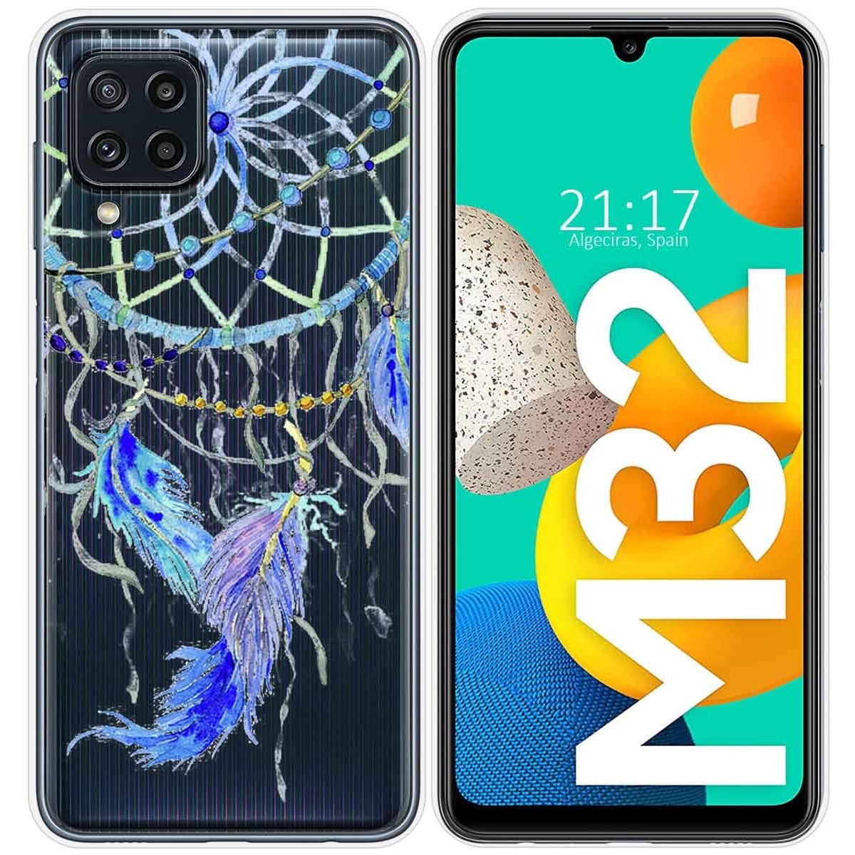 Funda Silicona Transparente para Samsung Galaxy M32 diseño Plumas Dibujos