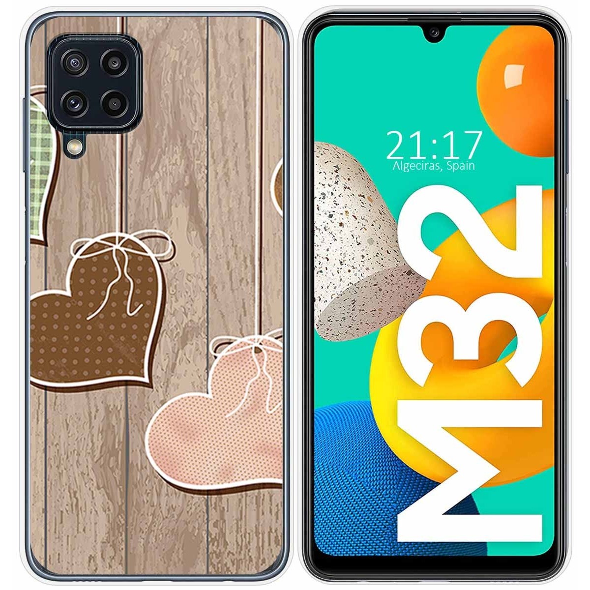 Funda Silicona para Samsung Galaxy M32 diseño Corazones Madera Dibujos