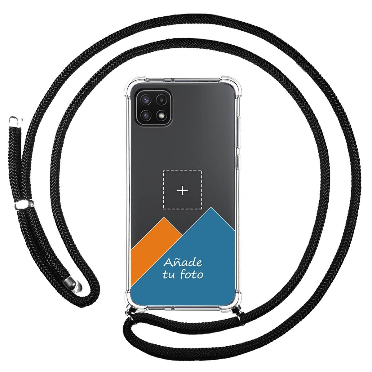 Personaliza tu Funda Colgante Transparente para Samsung Galaxy A22 5G con Cordon Negro Dibujo Personalizada