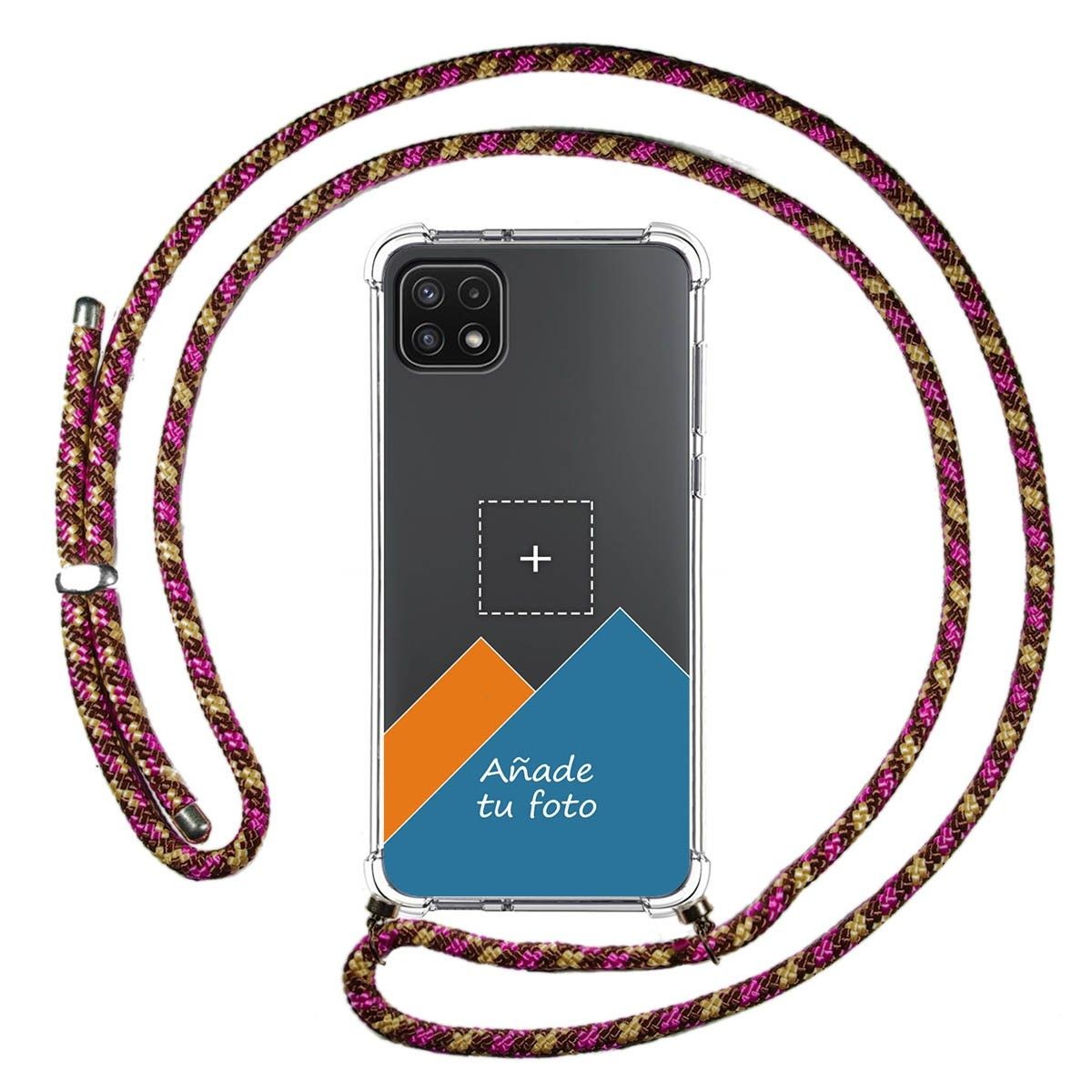 Personaliza tu Funda Colgante Transparente para Samsung Galaxy A22 5G con Cordon Rosa / Dorado Dibujo Personalizada