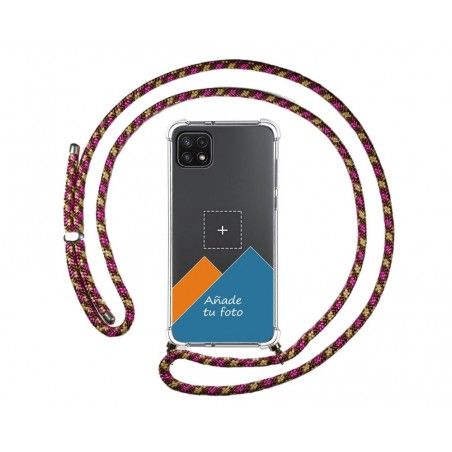 Personaliza tu Funda Colgante Transparente para Samsung Galaxy A22 5G con Cordon Rosa / Dorado Dibujo Personalizada