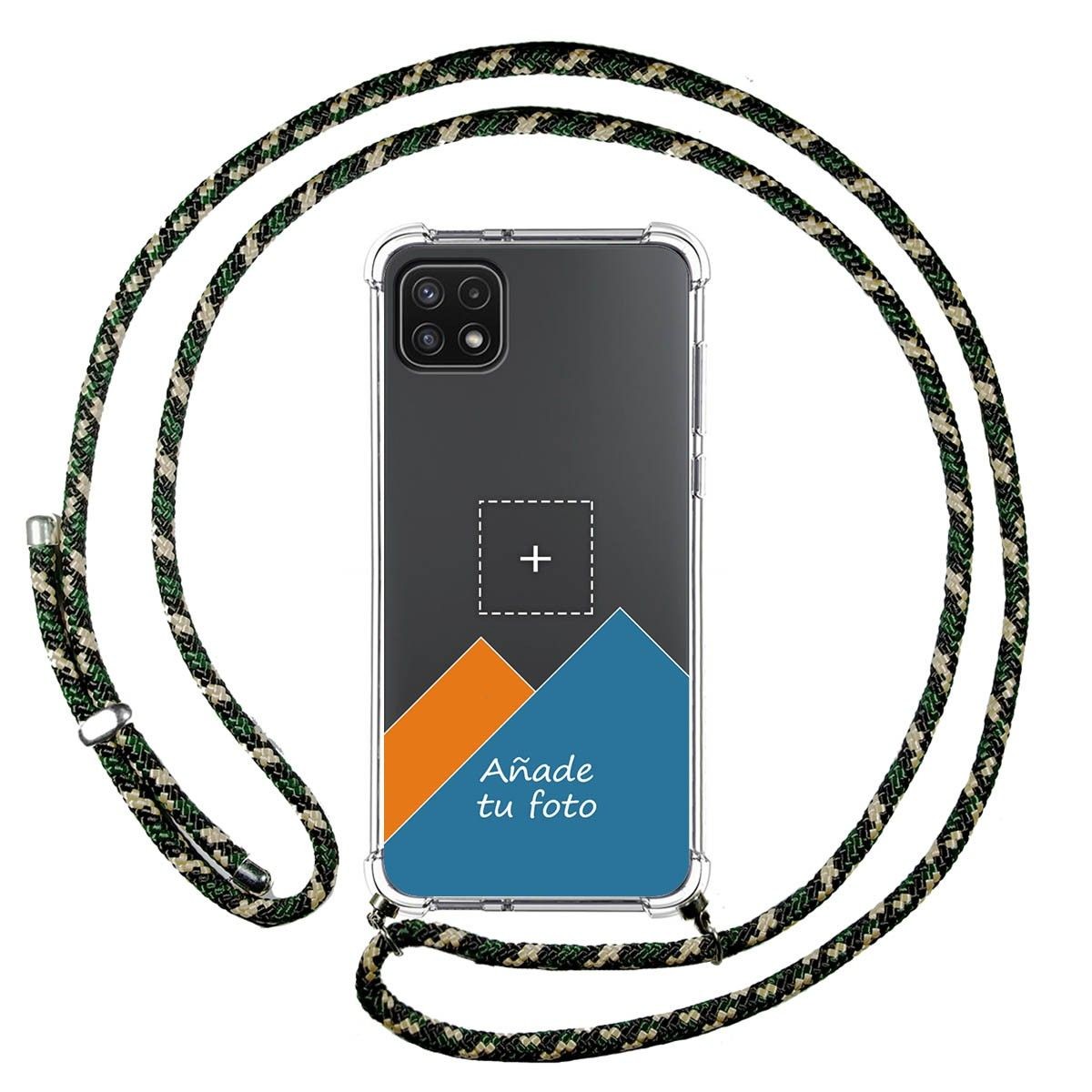 Personaliza tu Funda Colgante Transparente para Samsung Galaxy A22 5G con Cordon Verde / Dorado Dibujo Personalizada