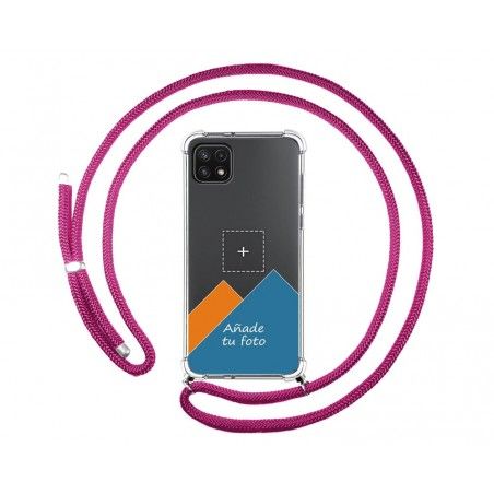 Personaliza tu Funda Colgante Transparente para Samsung Galaxy A22 5G con Cordon Rosa Fucsia Dibujo Personalizada