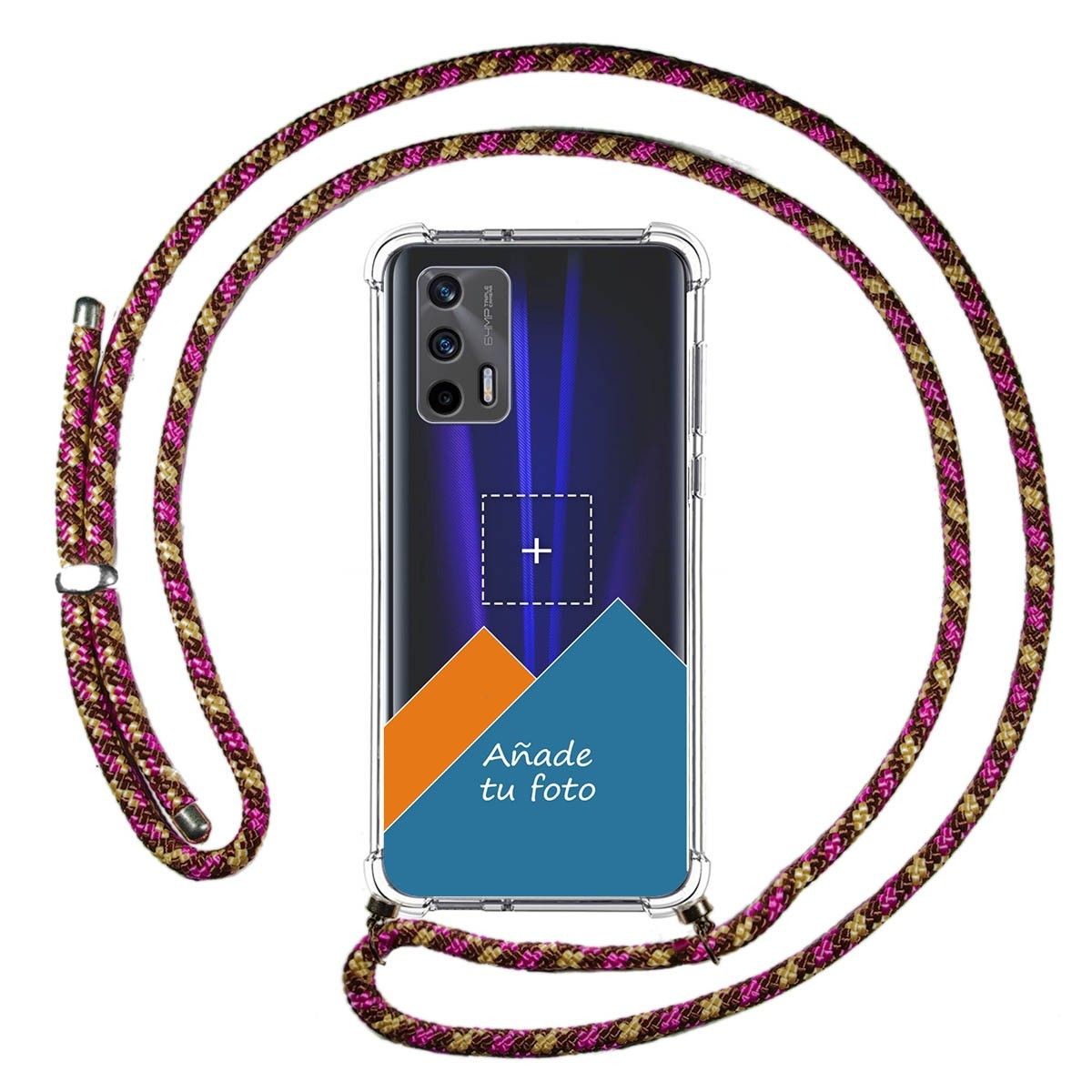 Personaliza tu Funda Colgante Transparente para Realme GT 5G con Cordon Rosa / Dorado Dibujo Personalizada