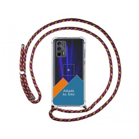 Personaliza tu Funda Colgante Transparente para Realme GT 5G con Cordon Rosa / Dorado Dibujo Personalizada