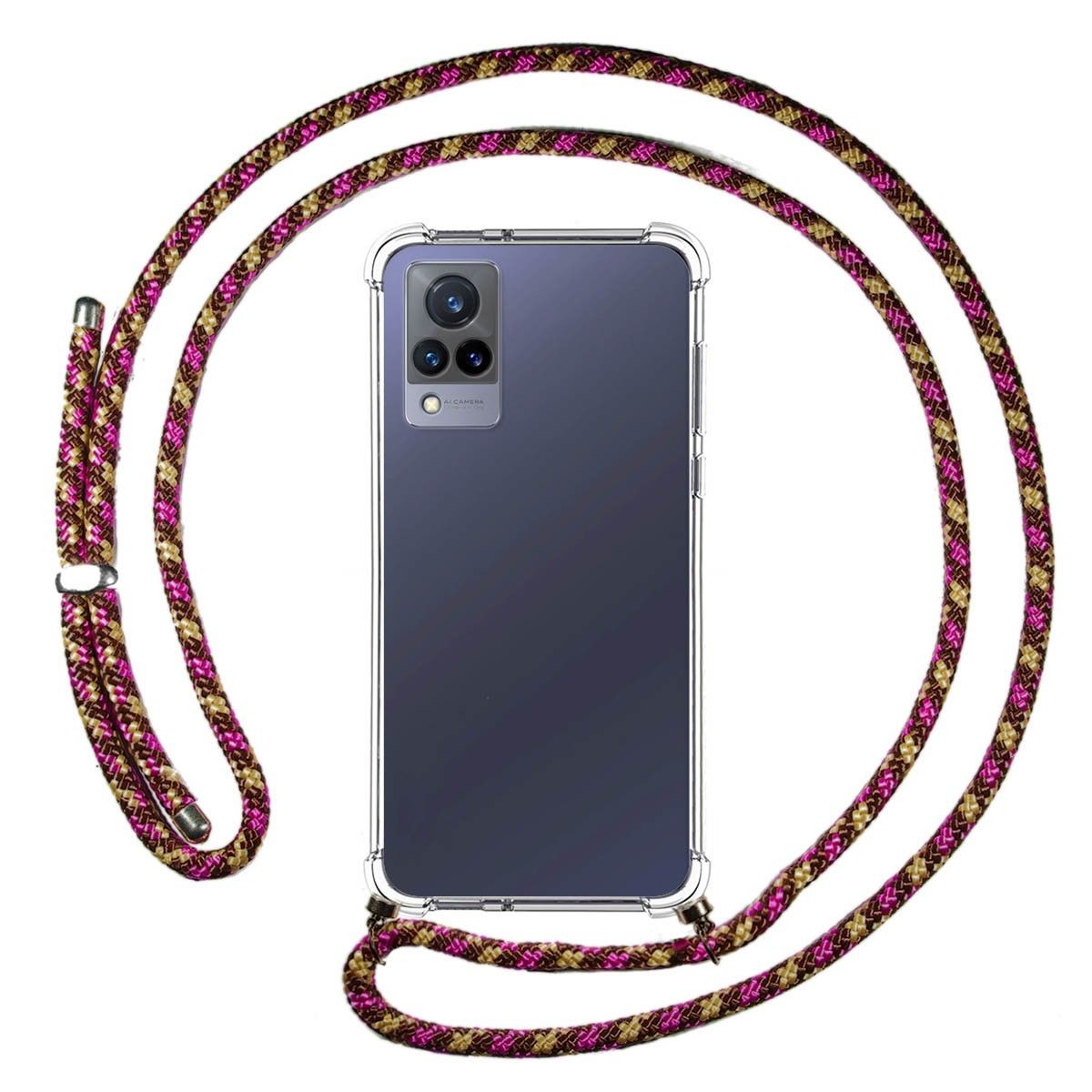 Personaliza tu Funda Colgante Transparente para Vivo V21 5G con Cordon Rosa / Dorado Dibujo Personalizada