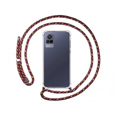 Personaliza tu Funda Colgante Transparente para Vivo V21 5G con Cordon Rosa / Dorado Dibujo Personalizada