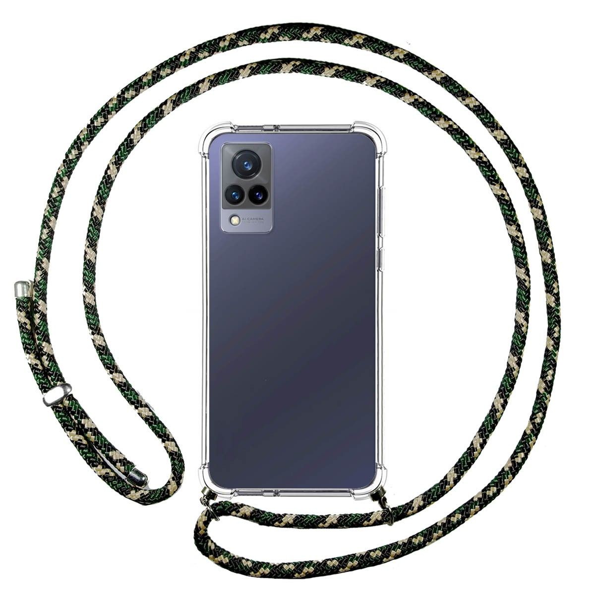 Personaliza tu Funda Colgante Transparente para Vivo V21 5G con Cordon Verde / Dorado Dibujo Personalizada