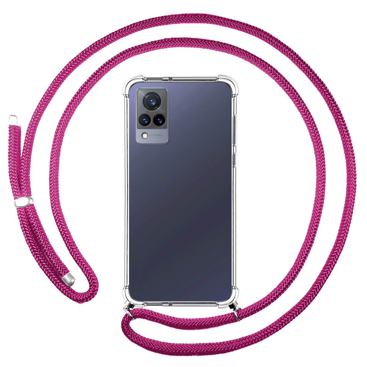 Personaliza tu Funda Colgante Transparente para Vivo V21 5G con Cordon Rosa Fucsia Dibujo Personalizada