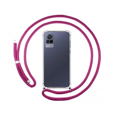 Personaliza tu Funda Colgante Transparente para Vivo V21 5G con Cordon Rosa Fucsia Dibujo Personalizada
