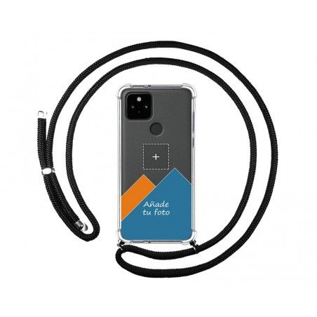 Personaliza tu Funda Colgante Transparente para Google Pixel 5 5G con Cordon Negro Dibujo Personalizada
