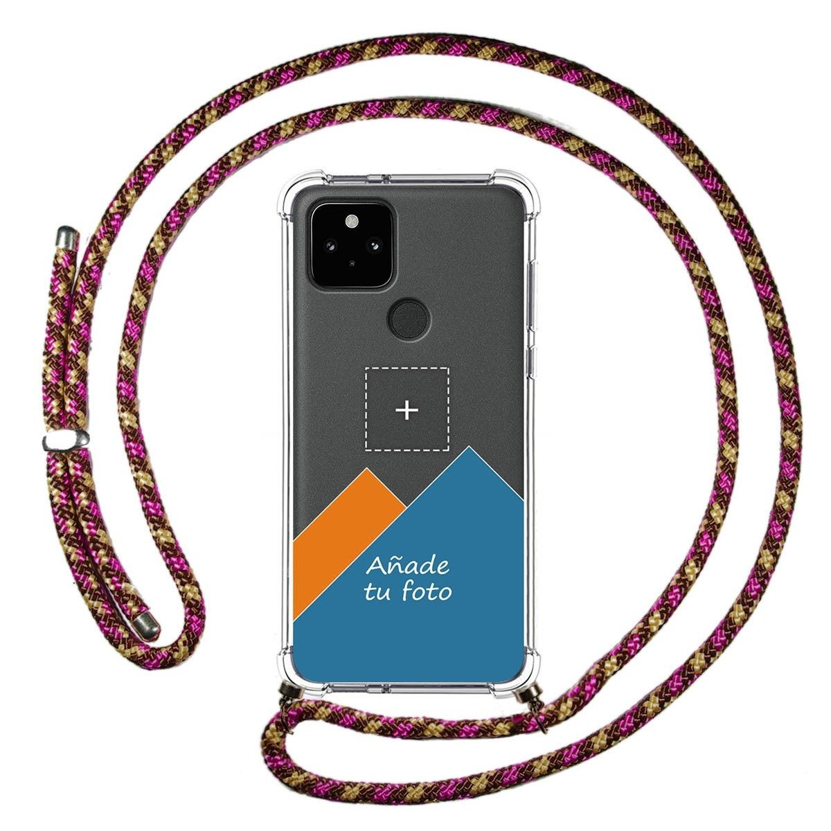 Personaliza tu Funda Colgante Transparente para Google Pixel 5 5G con Cordon Rosa / Dorado Dibujo Personalizada