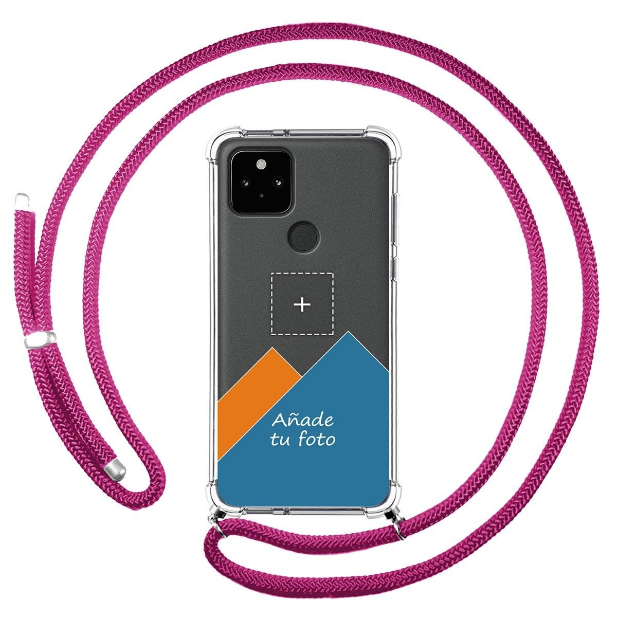 Personaliza tu Funda Colgante Transparente para Google Pixel 5 5G con Cordon Rosa Fucsia Dibujo Personalizada