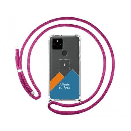 Personaliza tu Funda Colgante Transparente para Google Pixel 5 5G con Cordon Rosa Fucsia Dibujo Personalizada