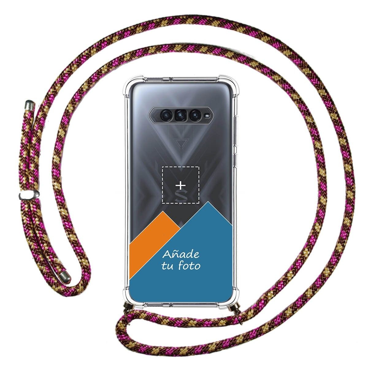 Personaliza tu Funda Colgante Transparente para Xiaomi Black Shark 4 5G con Cordon Rosa / Dorado Dibujo Personalizada