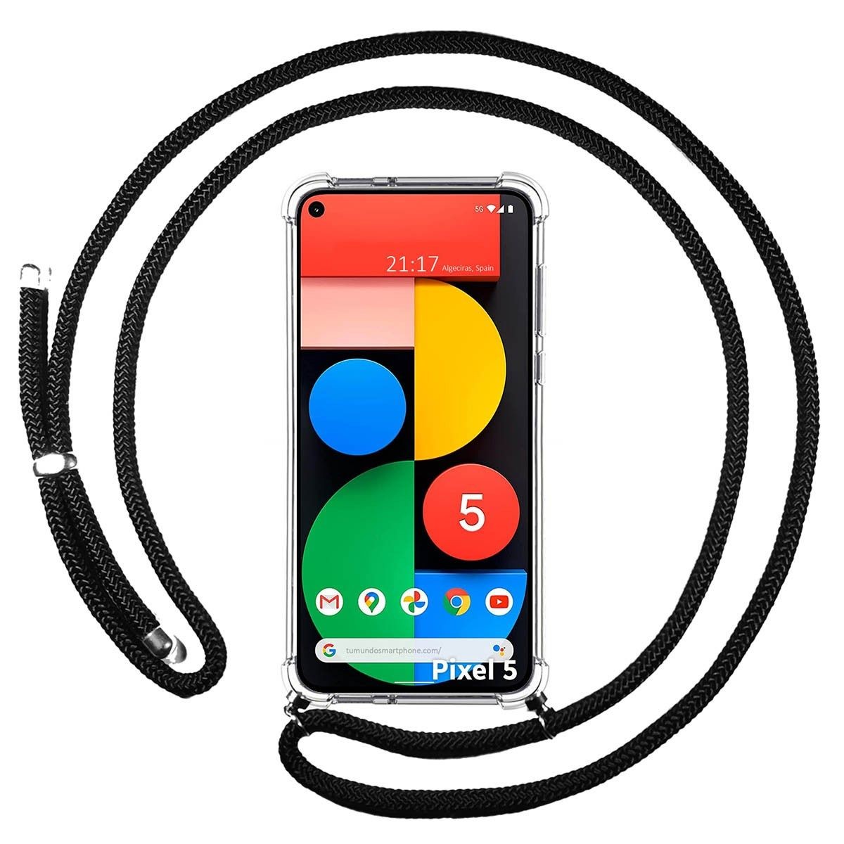 Google Pixel 7a 5G Funda Colgante transparente con cordón color Negro