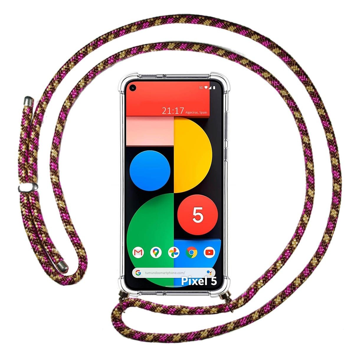 Funda Colgante Transparente para Google Pixel 5 5G con Cordon Rosa / Dorado