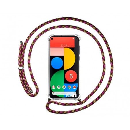 Funda Colgante Transparente para Google Pixel 5 5G con Cordon Rosa / Dorado