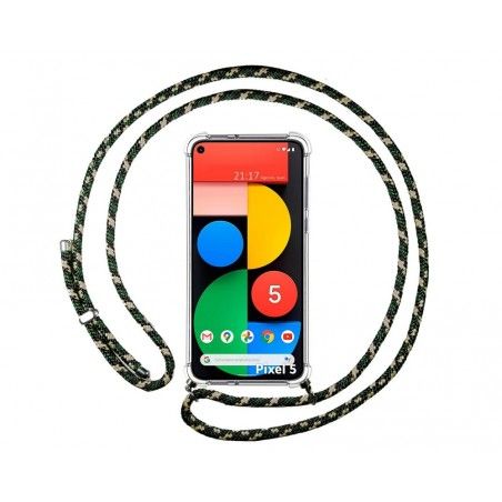 Funda Colgante Transparente para Google Pixel 5 5G con Cordon Verde / Dorado