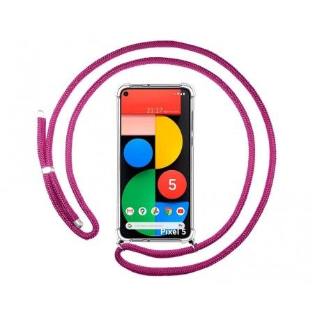 Funda Colgante Transparente para Google Pixel 5 5G con Cordon Rosa Fucsia