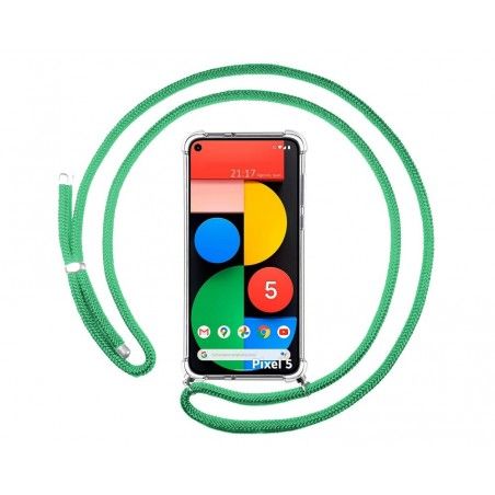 Funda Colgante Transparente para Google Pixel 5 5G con Cordon Verde Agua