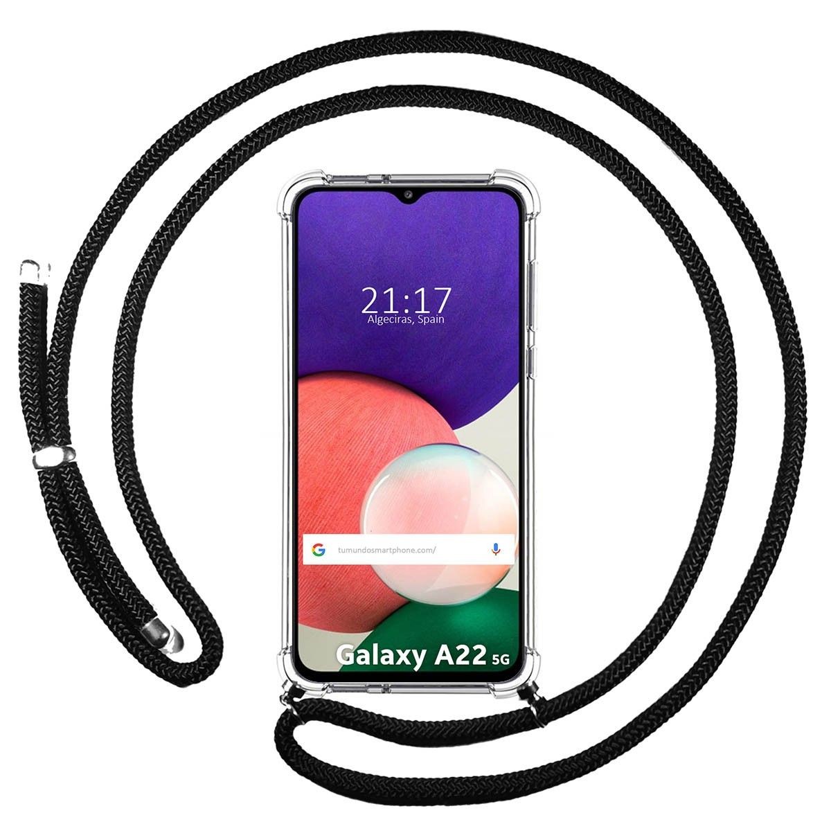 Funda Colgante Transparente para Samsung Galaxy A22 5G con Cordon Negro