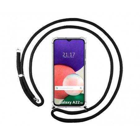 Funda Colgante Transparente para Samsung Galaxy A22 5G con Cordon Negro