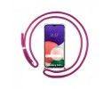 Funda Colgante Transparente para Samsung Galaxy A22 5G con Cordon Rosa Fucsia