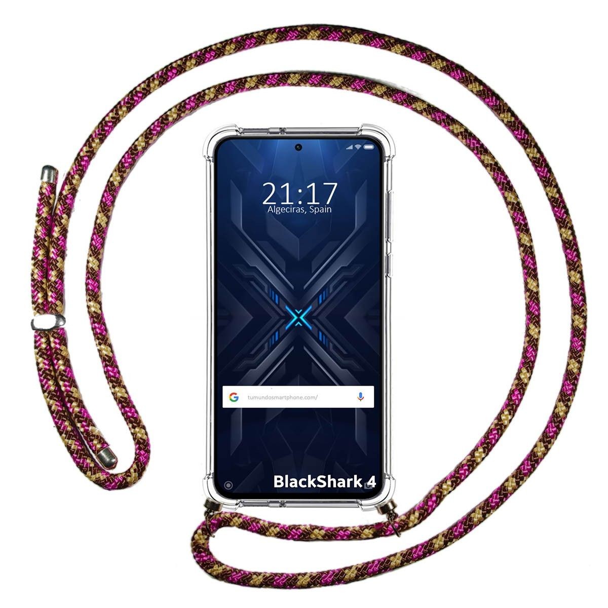 Funda Colgante Transparente para Xiaomi Black Shark 4 5G con Cordon Rosa / Dorado