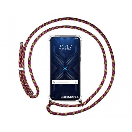 Funda Colgante Transparente para Xiaomi Black Shark 4 5G con Cordon Rosa / Dorado