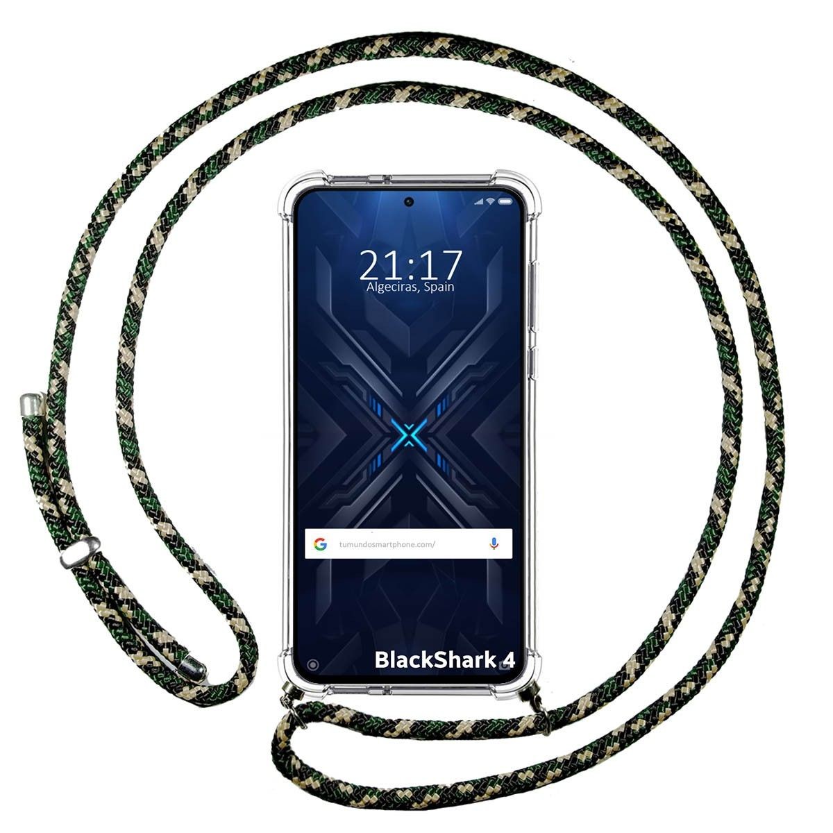 Funda Colgante Transparente para Xiaomi Black Shark 4 5G con Cordon Verde / Dorado