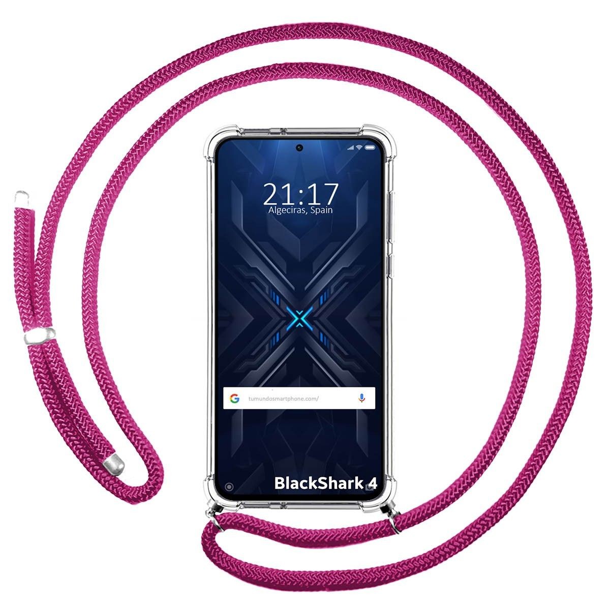 Funda Colgante Transparente para Xiaomi Black Shark 4 5G con Cordon Rosa Fucsia