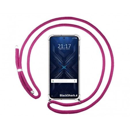 Funda Colgante Transparente para Xiaomi Black Shark 4 5G con Cordon Rosa Fucsia