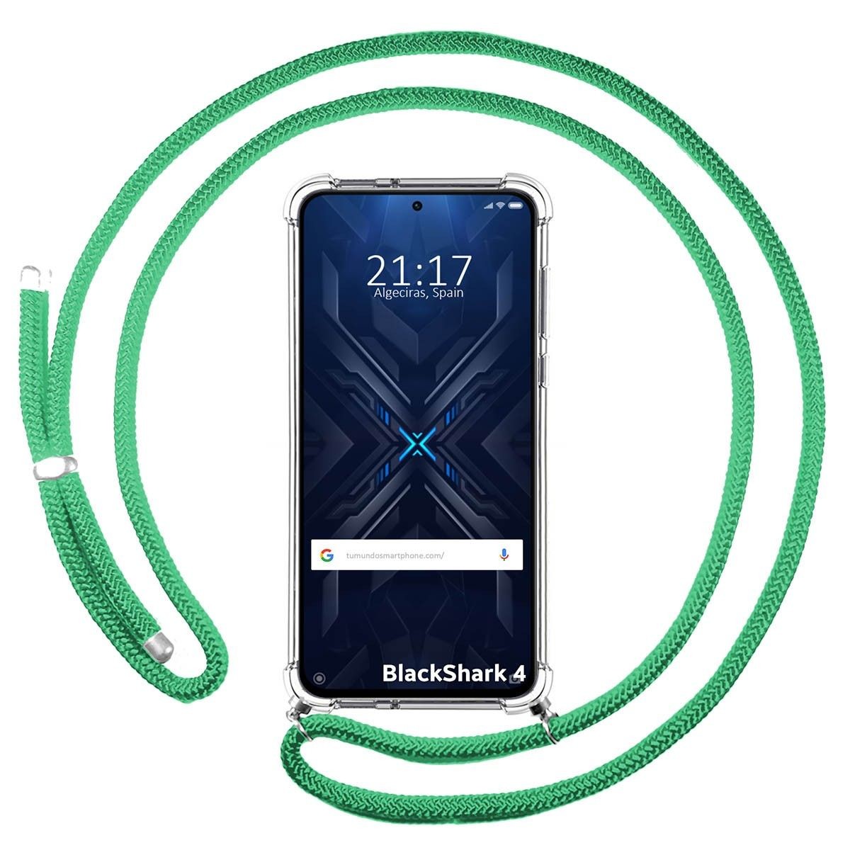 Funda Colgante Transparente para Xiaomi Black Shark 4 5G con Cordon Verde Agua